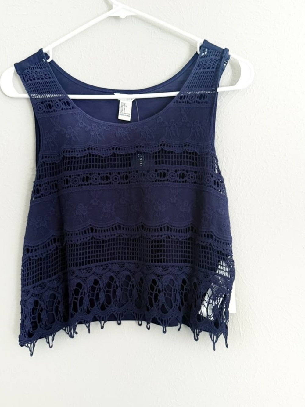 NWT Forever 21 Crochet Lace Front Blue Going Out Tank Top Summer
